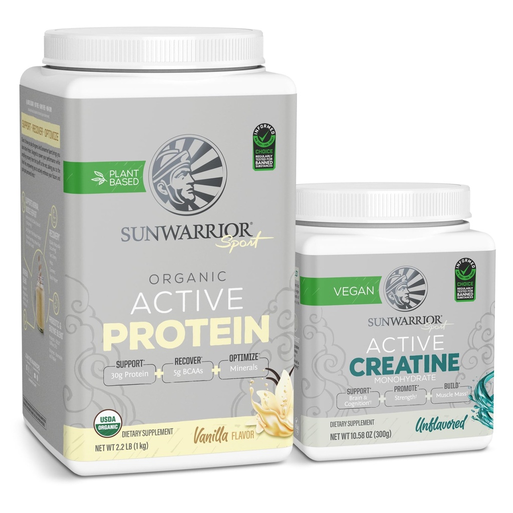 Sunwarrior Creatine Powder & Vanilla Active Organic Protein Powder Set 