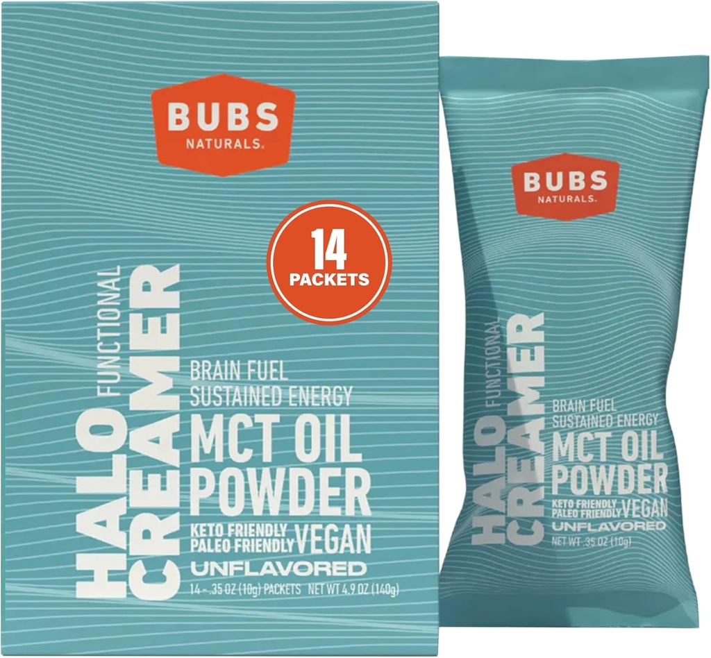 BUBS Naturals MCT Oil Toz Paketleri - Medium Chain Triglycerides - Keto Vegan & Paleo Dostu - Sağlıklı Piramit Şişmanları + Low Carb - Süt Özgür Enerji Kaynağı - 14 Seyahat Paketleri içerir