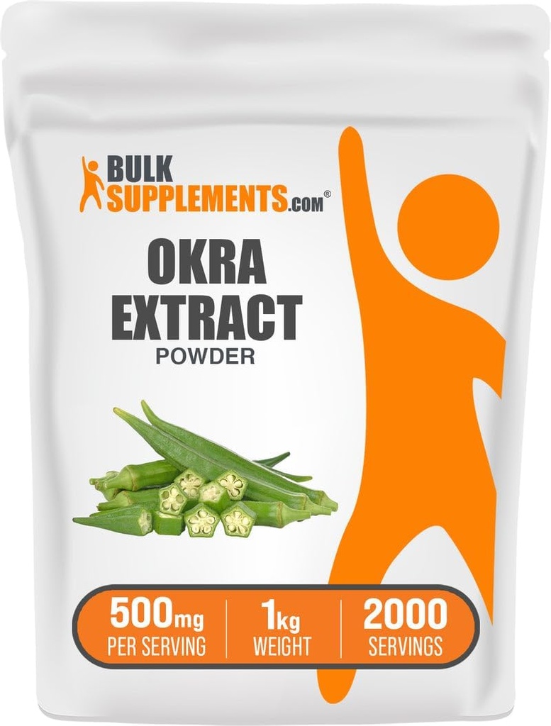 BulkSupplements.com Okra Extract Powder - Okra Supplement, Source of Fiber, Herbal Supplement - Vegan & Gluten Free, 500mg per Serving, 1kg (2,2 lbs) (Pack of 1)