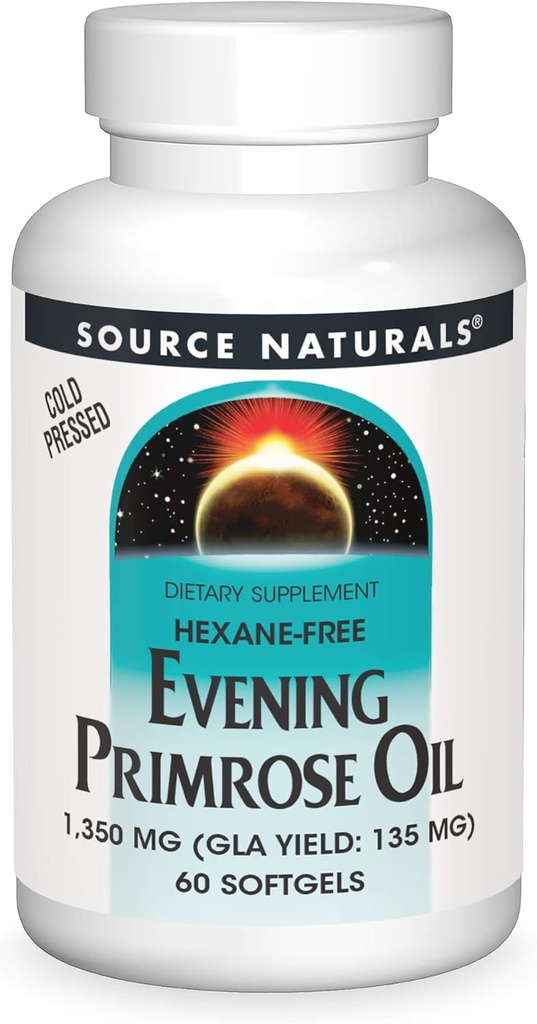 Source Naturals Evening Primrose Oil - Hexane-Free - 1350 mg - GLA sütü: 135 mg - Cold-Pressed - 60 Softgels