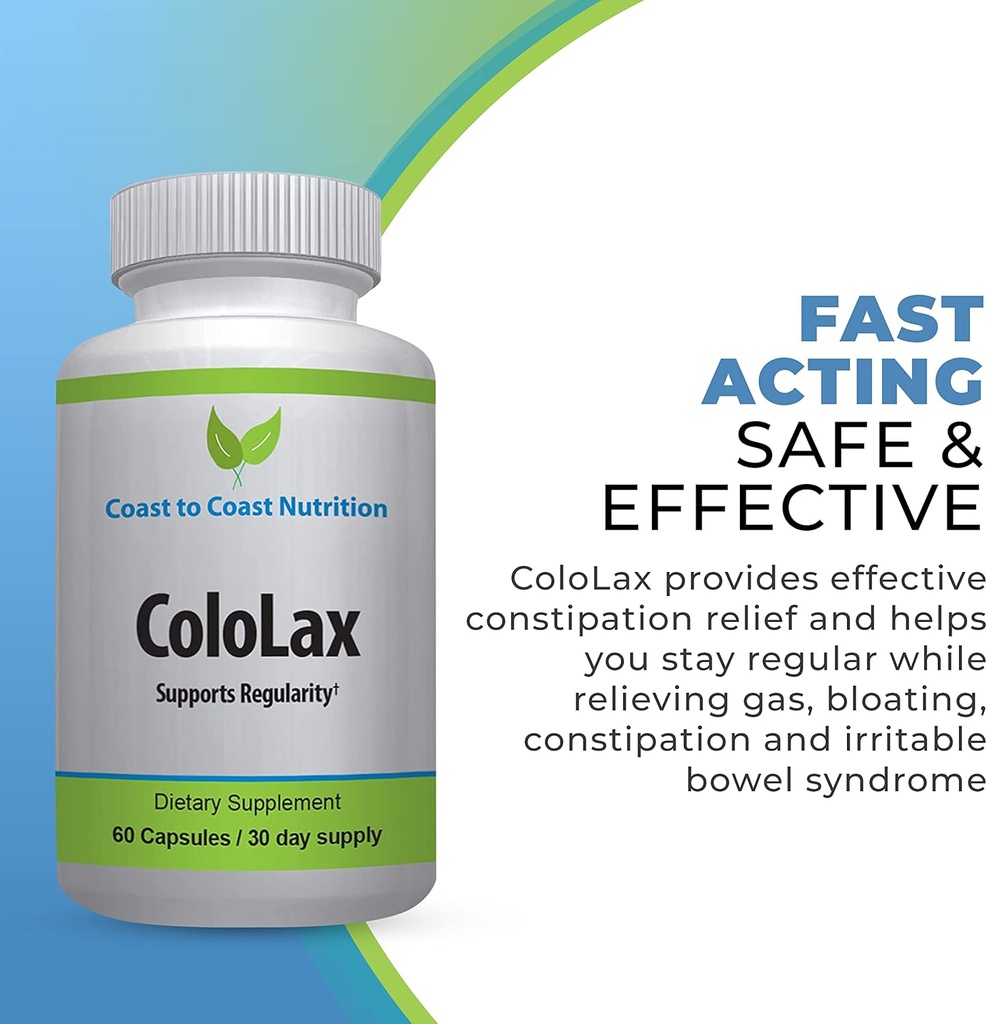 ColoLax Gentle Constipation Relief for Adults - Αποσκληρυντής & Καθαρισμός Κολώνων με το Psyllium Husk - Υποστήριξη για την Αυθαιρεσία, Ανακούφιση από το Αέριο & το Αίμα, και Υποστήριξη Θήκη - 60 Κάψουλες