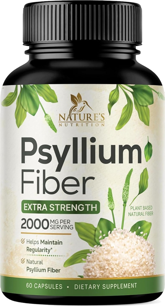 Κάψουλες σκόνης Psyllium Husk 2000mg, Φυσικό ημερήσιο διαλυτό & αδιάλυτο Χάπια Ίνες, συμπλήρωμα ινών Psyllium Husk Υποστηρίζει την υγεία και την κανονικότητα του παχέος εντέρου, συμπλήρωμα φυτών - 60 κάψουλες