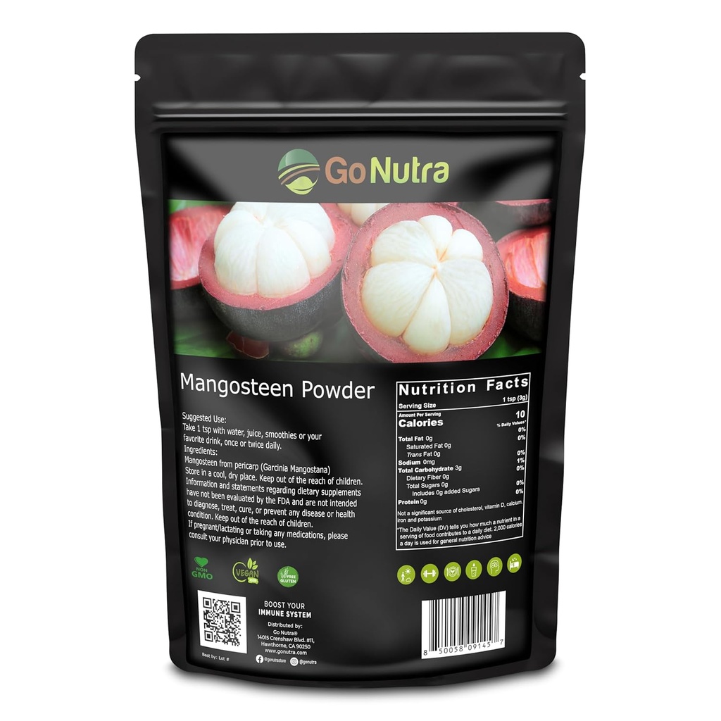 Go Nutra - Mangosteen Toz, Pure Superfood Toz Mangosteen's Pericarp (Hull), Yogurts, Fruit Juiceie Mix ve daha fazlası, Non-GMO, Vegan, 8oz