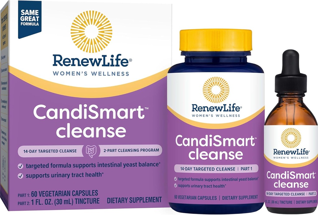 Yeni Yaşam Yetişkin Temizliği - CandiSmart - 15Day Yeast Cleansing Programı - 2Part Kit - Gluten & Dairy Free - 60 Vegetarian Capsules + 1 Fl. Oz. Tincture