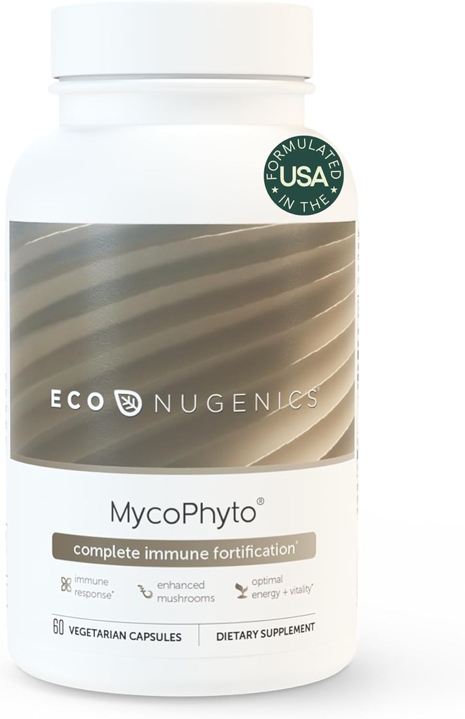 EcoNugenics MycoPhyto Complex: Mushroom Supplement for Intensive Immune Support – 60 Κάψουλες – Περιλαμβάνει Turkey Tail, Reishi, Cordyceps, Maitake & More – Ενέργεια, Υγεία των Ούρων & Nootropic Brain Support