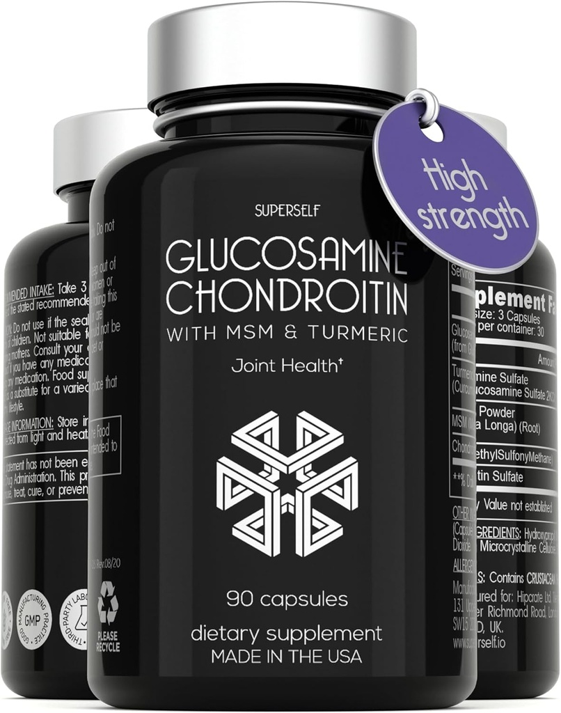 Turmeric ile Glucosamine Chondroitin MSM - Yetişkinler Erkekler ve Kadınlar için Yüksek Güç Ortak Destek Tamamı - 90 Capsules - 1500 mg Glucosamine Sulfate per Service