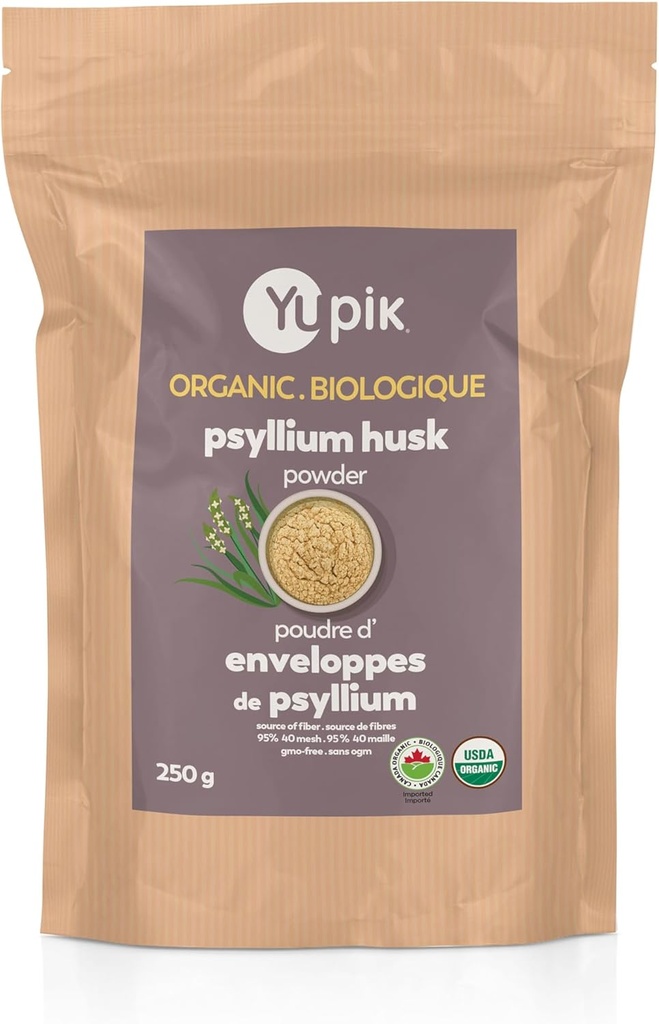 Yupik Βιολογική σκόνη Psyllium Husk 8.8oz, 95% καθαρότητα, διαλυτές ίνες, USDA πιστοποιημένη, μη-GMO, Vegan, χωρίς γλουτένη, χωρίς γεύση, φυτικής βάσης, άλεση άλεσης Husk για Ψήσιμο & Πεπτικό Υγεία