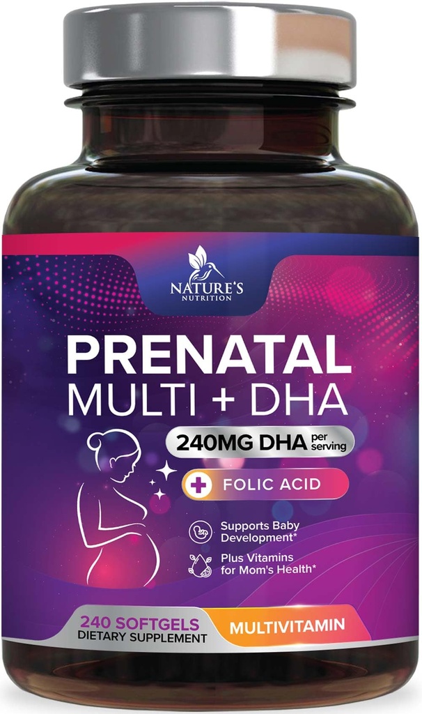 Folic Acid & DHA, Fetal Brain Development Support with Folate & Omega 3's, Prenatal Multivitamin for Women, A, C, D, B6, B12 & Iron, Hamile Tamam - 240 Softgels