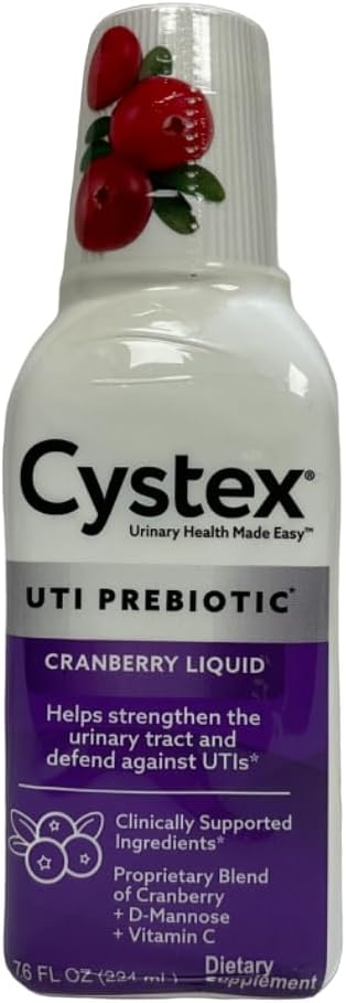 Cystex UTI Prebiyotik Cranberry Liquid, Urinary Tract Support with D-Mannose, C, and Bromelain, 7.6 FL OZ (Pack of 6)