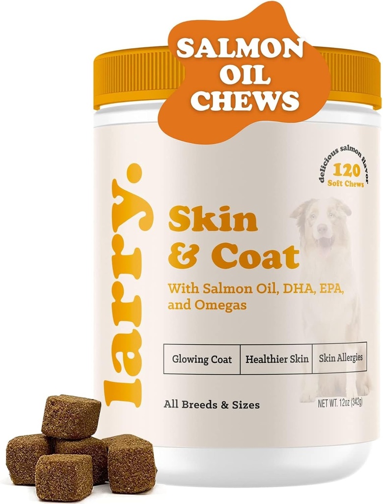 Köpekler için Salmon Yağı ve Larry tarafından Depres | Itchy Skin & Alerji Yardımı | Omega 3, 4, DHA, & EPA for Skin, Coat, Bone, & Joint Health | For All Breeds & Dimensions, (120 Soft Chews)