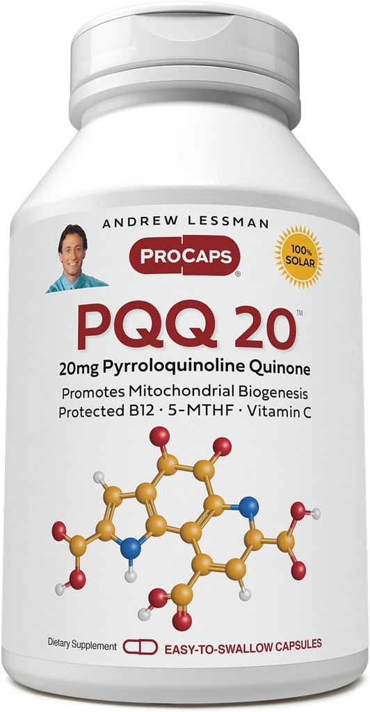 ANDREW LESSMAN PQ 20mg - 120 Capsules - 20 mgroloquinoline Quinone, Doğal Koruyucu bileşikler Vital Organları, Kalp, Beyin, Liver, Immune System. Mitochondrial Biogenesis, Hiçbir Katkı