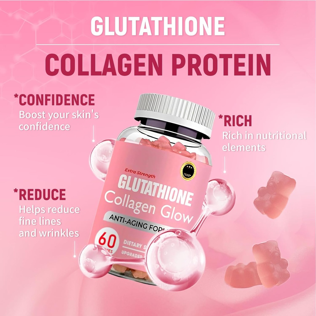 Glutathione Collagen Glow, Glutathione Collagen Glow Gummies, Collagen Gummies for Women Skin Care,Korean Collagen Gummies to Rejuvenate Your Skin (2ücretli)