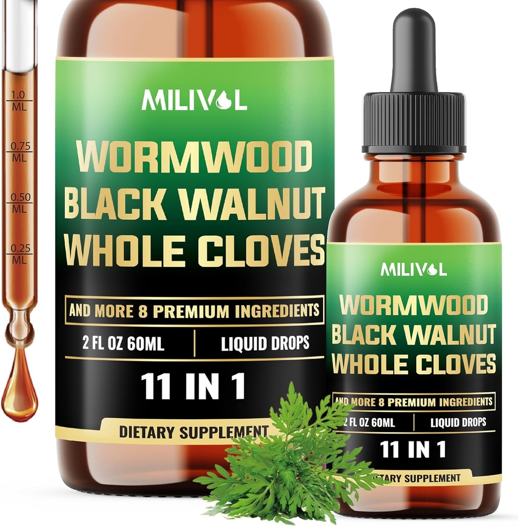 Wormwood Liquid Drops - Wormwood Extract Tincture with Black Walnut, Whole Cloves & 8 More Herbs - 60 Gün boyunca 2 Fl Oz