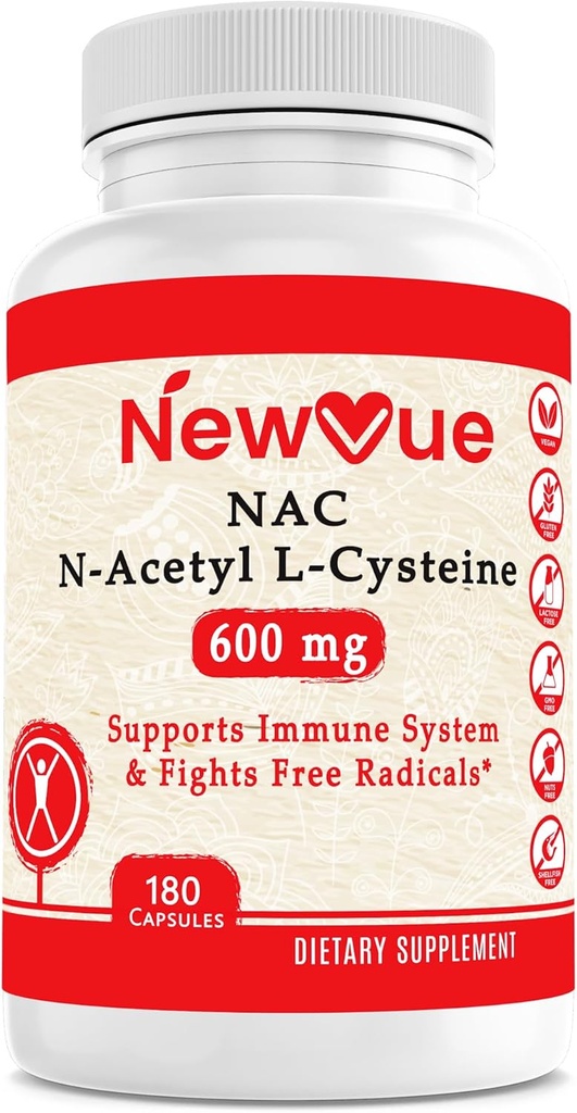 N-Acetyl L-Cysteine (NAC) 600 mg, 180 Capsules - Non-GMO, Gluten Free