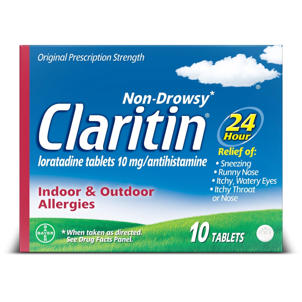 Claritin 24 HR Non Drowsy Alerji Tıp, Loratadine antihistamin tabletleri, 10 Ctt