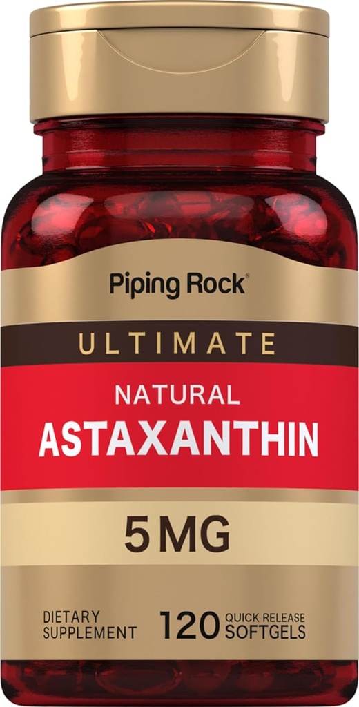 Piping Rock Astaxanthin Supplement 5mg | 120 Softgel Capsules | Haematococcus Pluvialis Algae Extract | Non-GMO, Gluten Freehin