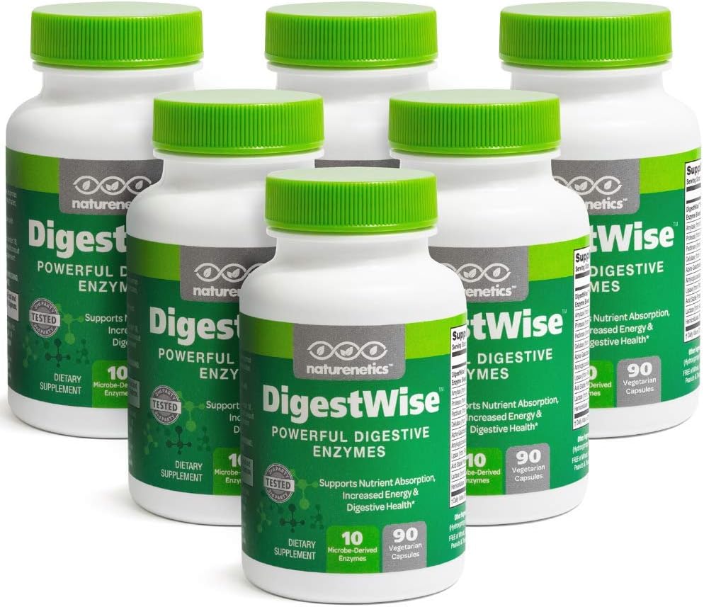 DigestWise Digestive Enzymes - 10 Güçlü Vegan Enzymes to Support Digestion, Gas, Bloating & Constipation Relief - Keto Friendly - Lab Tested - 90 Capsules (6)