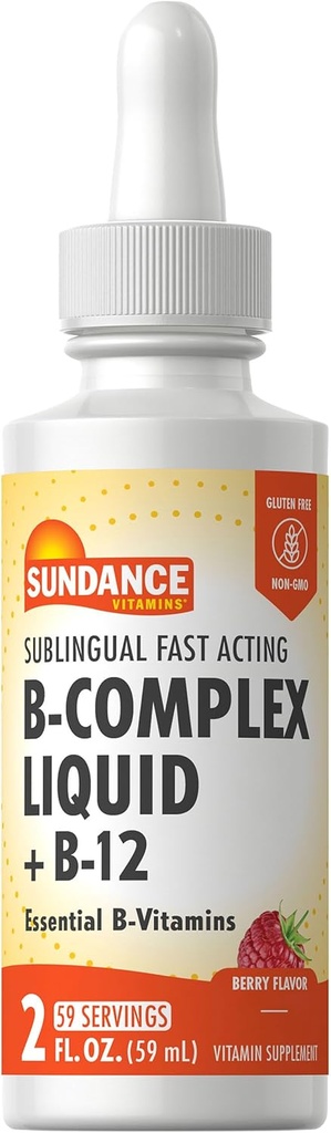Sundance Sublingual B Kompleksi | 2 Akışkanlar | B-12 | Berry Flavor | Vegetarian, Non-GMO ve Gluten Free Supplement