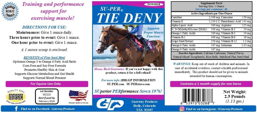 SU-PER Tie Deny Energy Horse Supplement - Performans Atlarında Proper Kas Fonksiyonlu - Normal Circulation & Oksijen Uptake, Energy Production, Fatigue Gecikme - 2.5 Pound, (2 Pack)