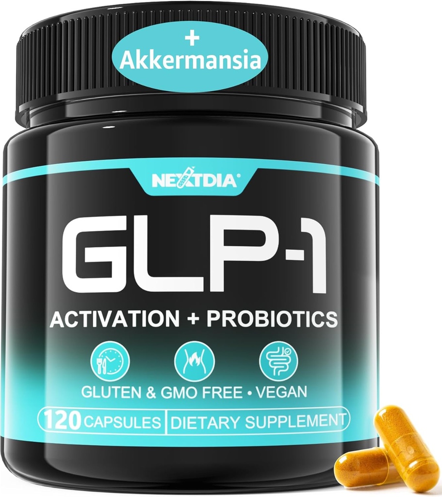 GLP-1 Supplement with Akkermansia Probiotics, Prebiotics Fiber, Berberine, Green Tea Extract, Ceylon Cinnamon, Turmeric, Cayenne Pepper - Support GLP-1 Naturally, Gut, Energy, Men Women - 120 Capsules