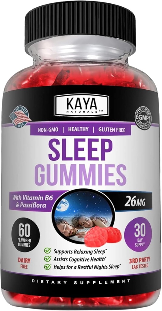 Kaya Naturals Melatonin Gummies (26mg) Sağlık Supplement & Sleep Aid Yetişkinler için Yardım, Asleep Doğal, B6 Gummies - Kadınlar ve Erkekler için 60 Gummy Vitaminleri - 30 Günlük Supply