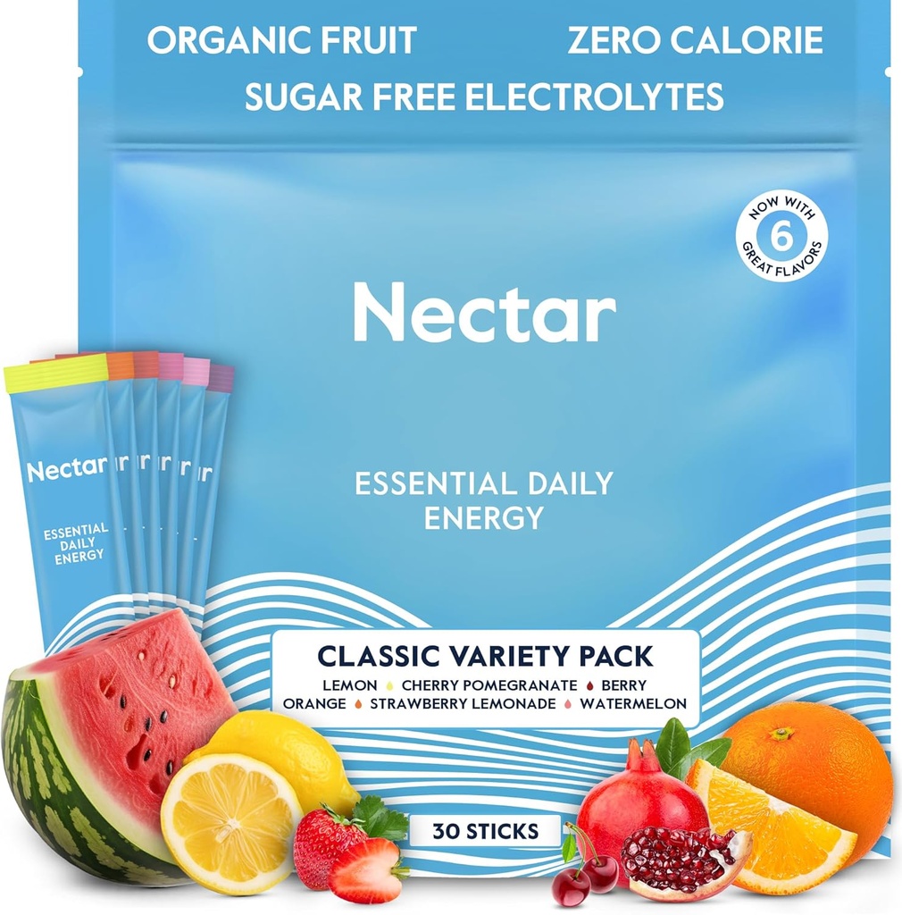 Nectar Energy Booster - Βιολογική καφεΐνη, B12 & Ηλεκτρολύτες - Ζάχαρη Χωρίς & Μηδέν θερμίδες – Υγιεινός καφές, Ενεργειακό Ποτό & Εναλλακτική Σόδα – Ενυδάτωση & Συμπλήρωμα Ενέργειας (Variety 30 Powder Packets)