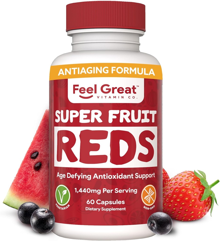 Büyük Vitaminler Süper Reds – Anti-Aging & Immune Support - Acai, Mangosteen, Pomegranate, Blueberry & Much More – 60 Capsules