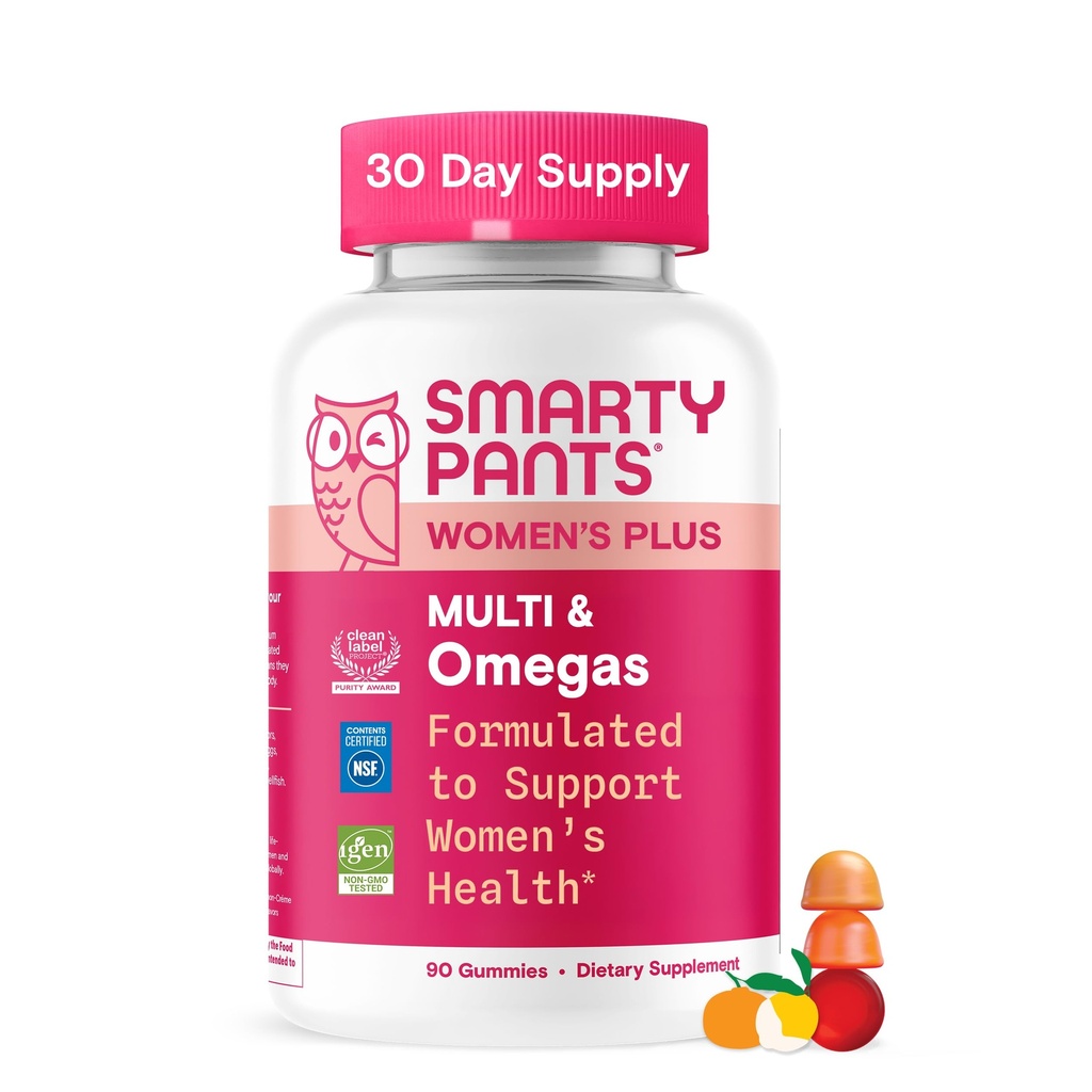 SmartyPants Women's Multivitamin Gummies - Βελτιωμένη Φόρμουλα: Ωμέγα 3 (DHA/EPA), Methylfolate, CoQ10, Vitamin D3, C, Vitamin B12, B6, A, K & Zinc, Ινοσιτόλη, Χωρίς Γλουτένη, 90 Count (30 Day Supply)