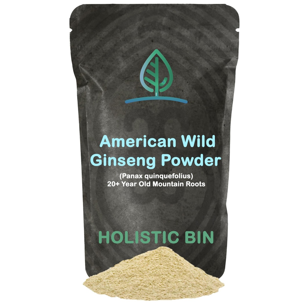 Holistic Bin Wild American Ginseng Toz Pure Organic BTC Supplement, Appalachia (Panax Quinquefolius) | No Fillers veya Katkılar (25 Grams)