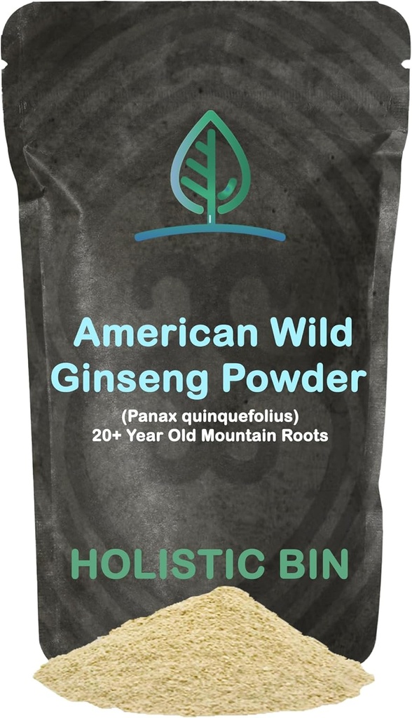 Holistic Bin Wild American Ginseng Toz Pure Organic BTC Supplement, Appalachia (Panax Quinquefolius) | No Fillers veya Katkılar (25 Grams)