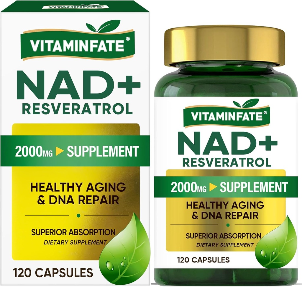 NAD+ Συμπλήρωμα 2000 mg - 120 κάψουλες True NAD+ & Resveratrol, NMN Εναλλακτικές Υποστήριξη κατά της γήρανσης, Κυτταρική Ενέργεια & Επισκευή, Μεταβολισμός & Εγκέφαλος Boost για άνδρες & γυναίκες
