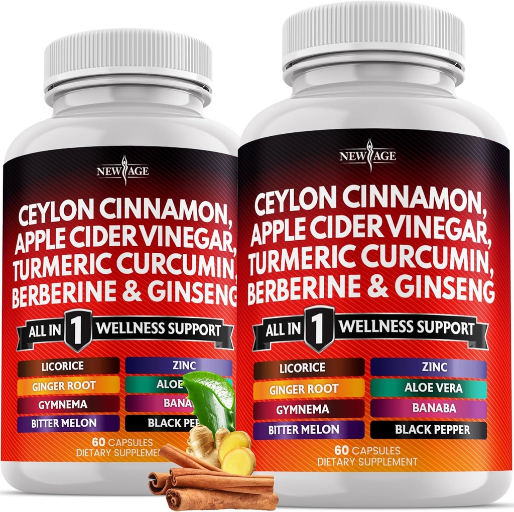 Ceylon Cinnamon, Turmeric, Apple Cider Vinegar, BTC, Aloe Vera, Berberine Plus Banaba, Ginger Root - 120 Kont