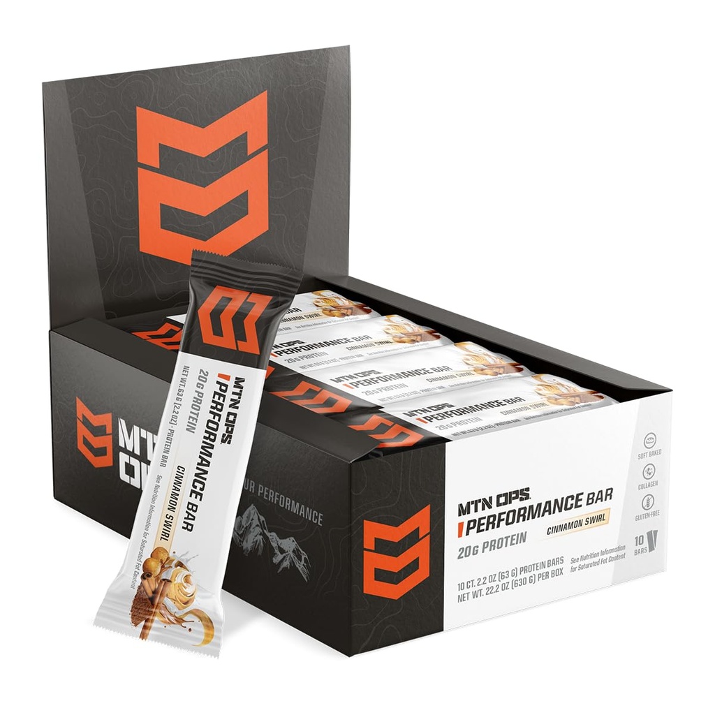 MTN OPS, Cinnamon Swirl protein Bars, Whey Isolate & Whey Mekanik ve Collagen, Low Sugar, Gluten Free, 10 Count Count Count Count