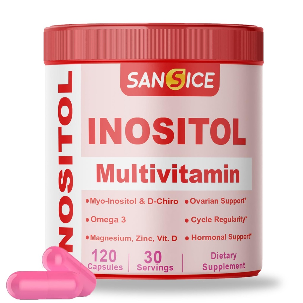 Myo & D-Chiro Inositol Multivitamin Capsules, 2000 mg Myo-Inositol & 50 mg D-Chiro Inositol 40:1 Mix, B8 Supplement for Women Hormon (120 Capsules)