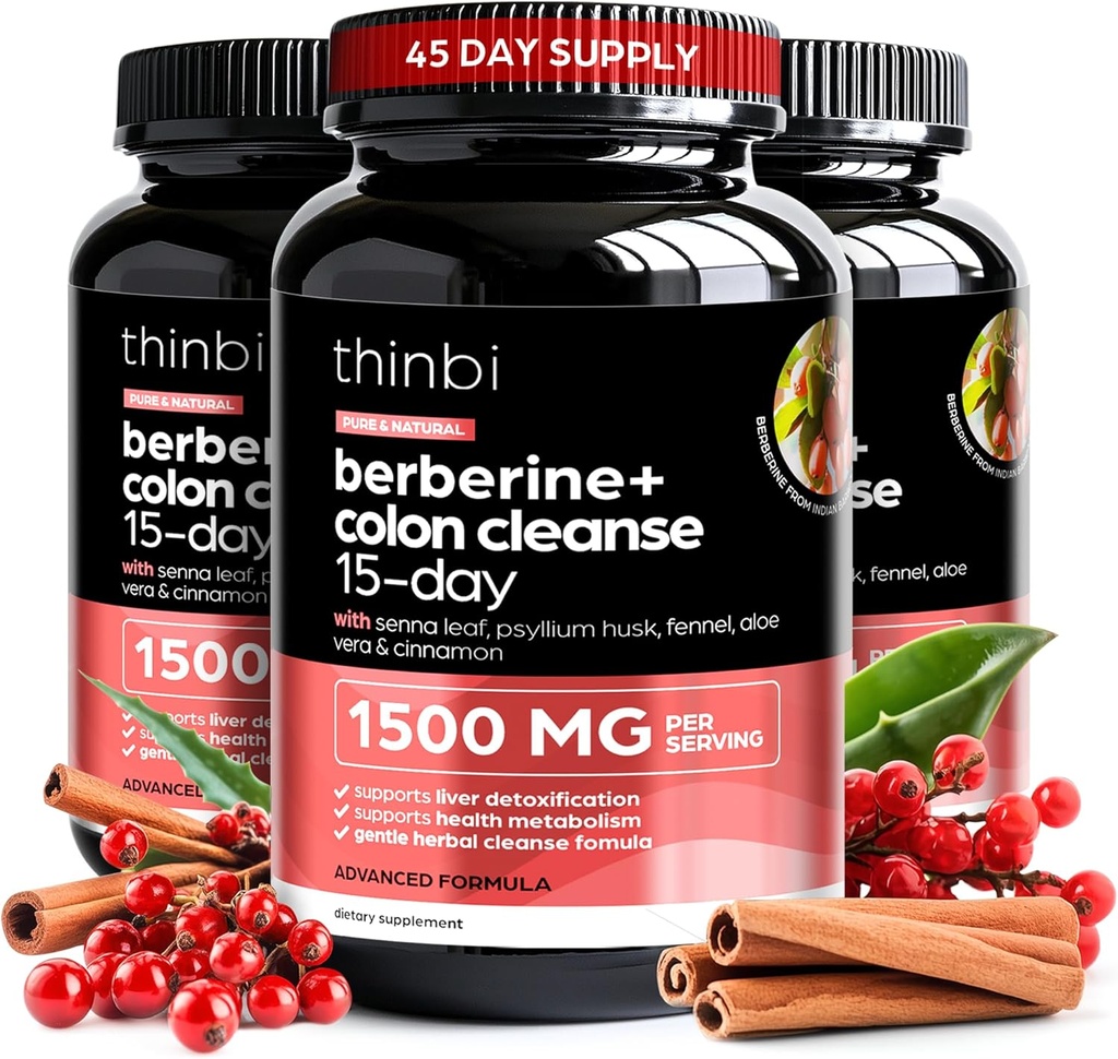 Kolon Cleanse Berberine Supplement 1500 mg - 3 Pack - Erkekler ve Kadınlar için 15 Günlük Ekstra Kuvvetler Yumurta, Hızlı Teklif Yardım için Doğal Laxative, Gut Health - Made in USA