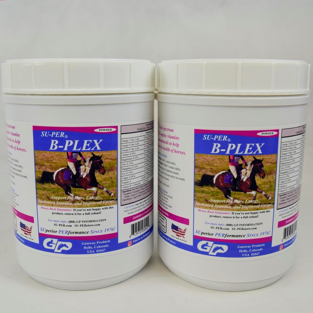SU-PER B-Plex Powder Equine Vitamins - Πλήρης B-Complex Horse Vitamins and Minerals Supplement - Υγιή Hooves, Red Blood Cells, Horse Calming Powder - 2,5 Λίρες, (2 Pack)