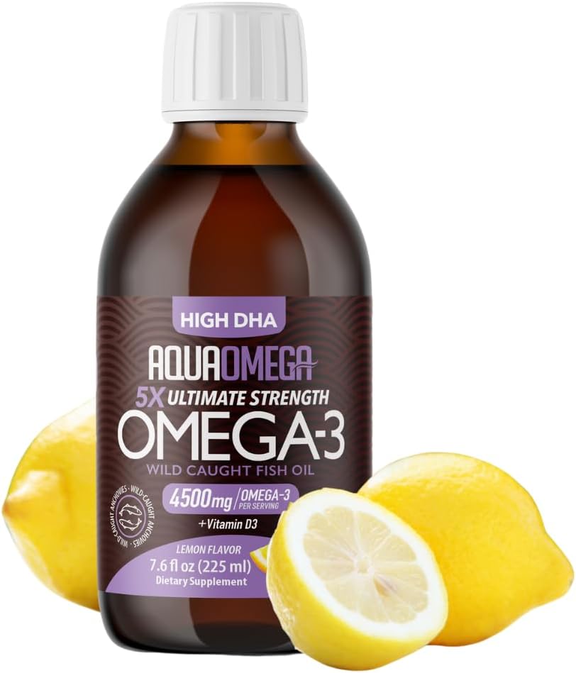 5X Ultimate Strength Omega 3 Fish Oil Liquid, Fish Oil Supplements with High DHA and EPA3 Fatty Acids, High Potency 3 with Vitamin D, 7.60 floz, Lemon Flavor