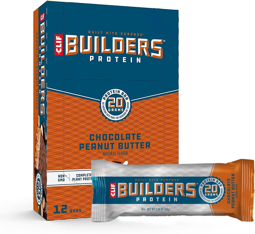 Clif Builders - Protein Barlar - Chocolate Peanut Butter Flavor - 20g Protein - Gluten Free (2.4 Ounce, 12 Count)