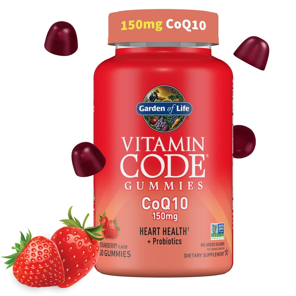 Yaşam Vitamini Yasası CoQ10 Gummies 150 mg, Coenzyme Q10 Kalp Sağlığı, Enerji Üretimi ve Sağlıklı Ağlama + Prebiyotikler ve Probiyotikler için Digestion, Non-GMO, Gluten-Free, 60 Strawberry Gummies