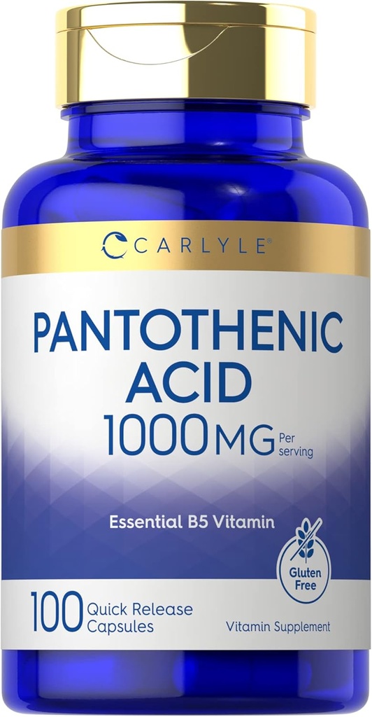 Carlyle Pantothenic Acid | 1000 mg | 100 Capsules | Essential B5 Vitamin | Non-GMO, Gluten Free Supplement Supplement