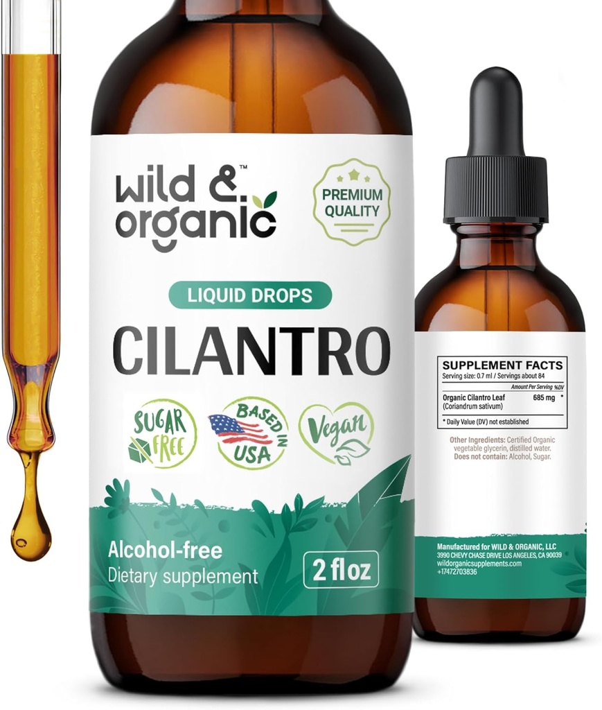Wild & Organic Cilantro Drops - Detox Sıvı Cilantro Supplement - Coriander Leaf Extract Tincture - Vegan, Sugar & Alkol Özgür - 2 fl ozz