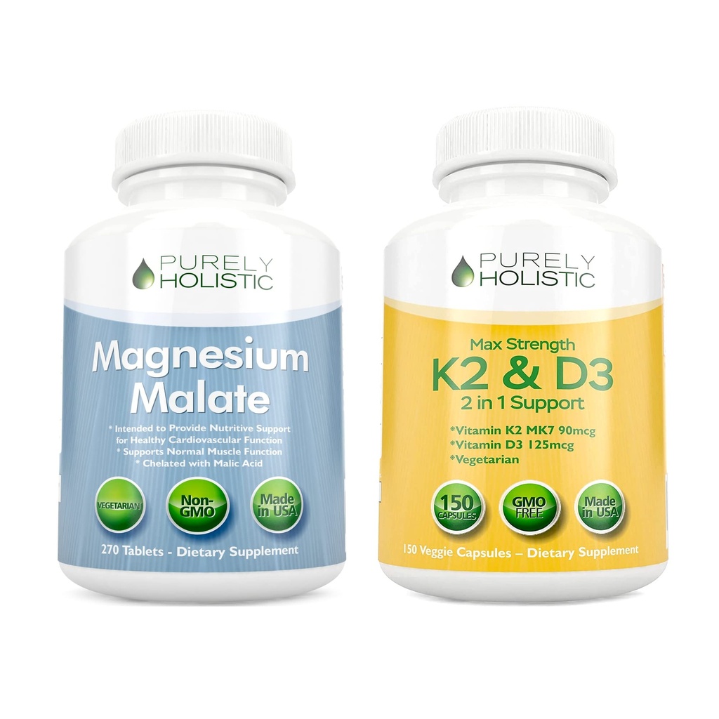 Safly Holistic Magnezyum Malate 400 mg + Vitamin D3 125mcg K2 MK7 9006 - 270 Tablet & 150 Capsules - Vegetarian Sche - ABD'de Made in USA