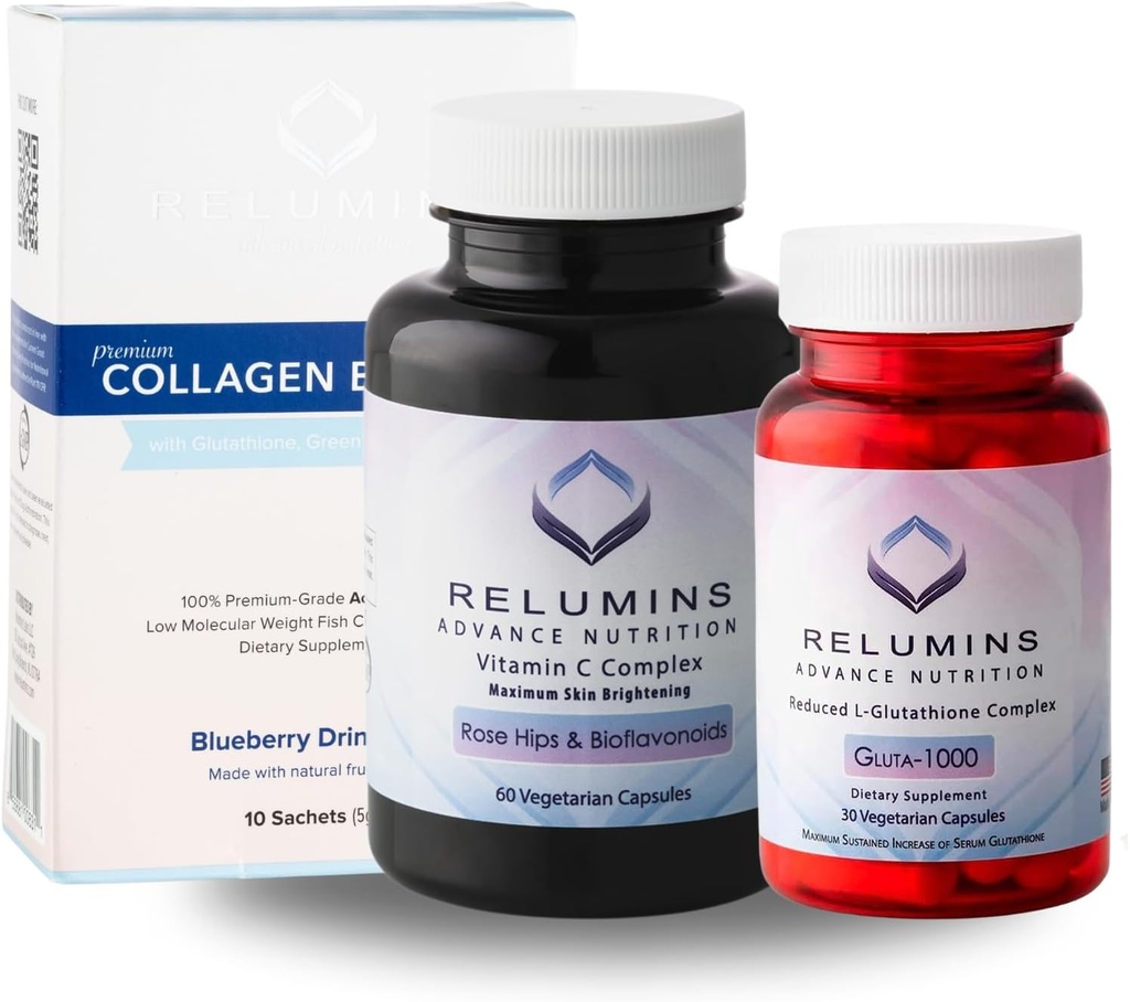Premium Yaz Glow Setleri - Collagen Blueberry, Glutathione 1000 mg & Vitamin C - Skin Health & Genel Wellness için Antioksi Destek - 3in-1 Beauty & Wellness Kit