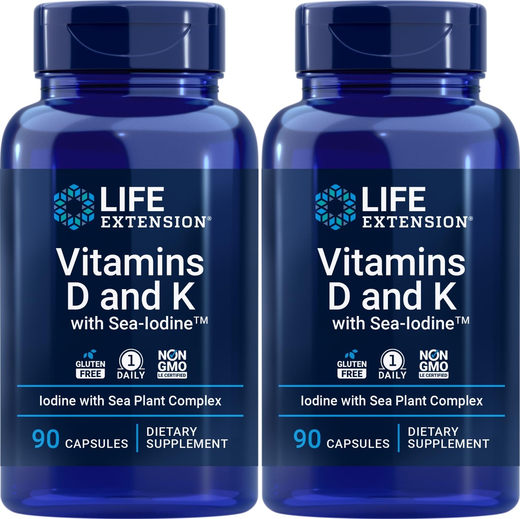 Life Extension Vitamins D and K with Sea-Iodine, 90 Capsules