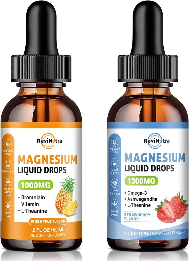2 Pack Magnezyum Liquid Drops Sugar-Free Pineapple & Strawberry Flavor