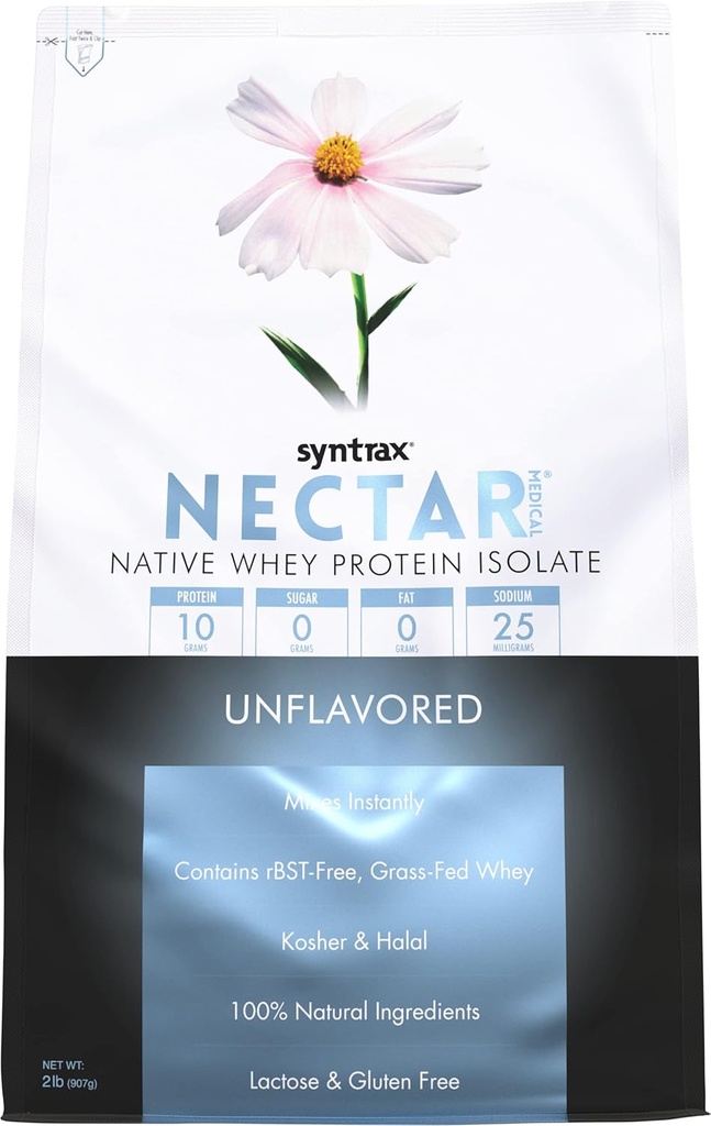 Syntrax Nutrition Nectar Medical, Όλα τα φυσικά Whey Protein Isolate, Unflavored, 2 lbs. (2 Λίρες, Unflaved)