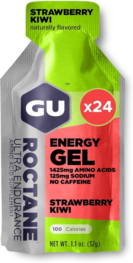 GU Energy Roctane Ultra Endurance Energy Gel, Vegan, Gluten-free, Kosher, και Dairy-free On-The-Go Sports Διατροφή για τρέξιμο, ποδηλασία, πεζοπορία ή σκι, Φράουλα Kiwi (24 πακέτα)
