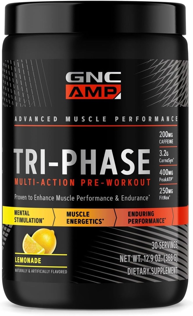GNC AMP Tri-Phase Multi-Action Pre-Workout - Lemonade (30 Hizmet)