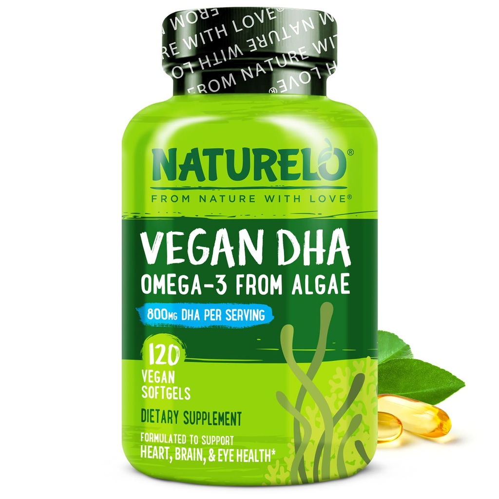 NATLO Vegan DHA - Omega 3 Algae'den Petrol - Beyin, Kalp, Ortak, Göz Sağlığı - Kadın Erkek ve Çocuklar için Temel Şişman Asitleri - Tamamlayıcı Vitaminler - 120 Softgels