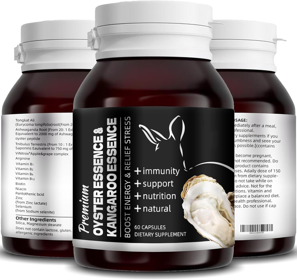 Oyster Essence και Kangaroo Essence, Oyster Extract, Oyster Supplement Peptides Capsules, Oyster Extract - Καθαρό, για άνδρες και γυναίκες – Υποστηρίζει την ενέργεια & ανοσοκαταστολή, 60 κάψουλες (1)